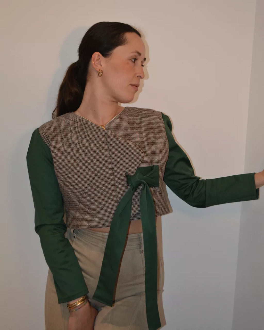 CHAQUETA CROPPED PATA DE GALLLO "ROCÍO"