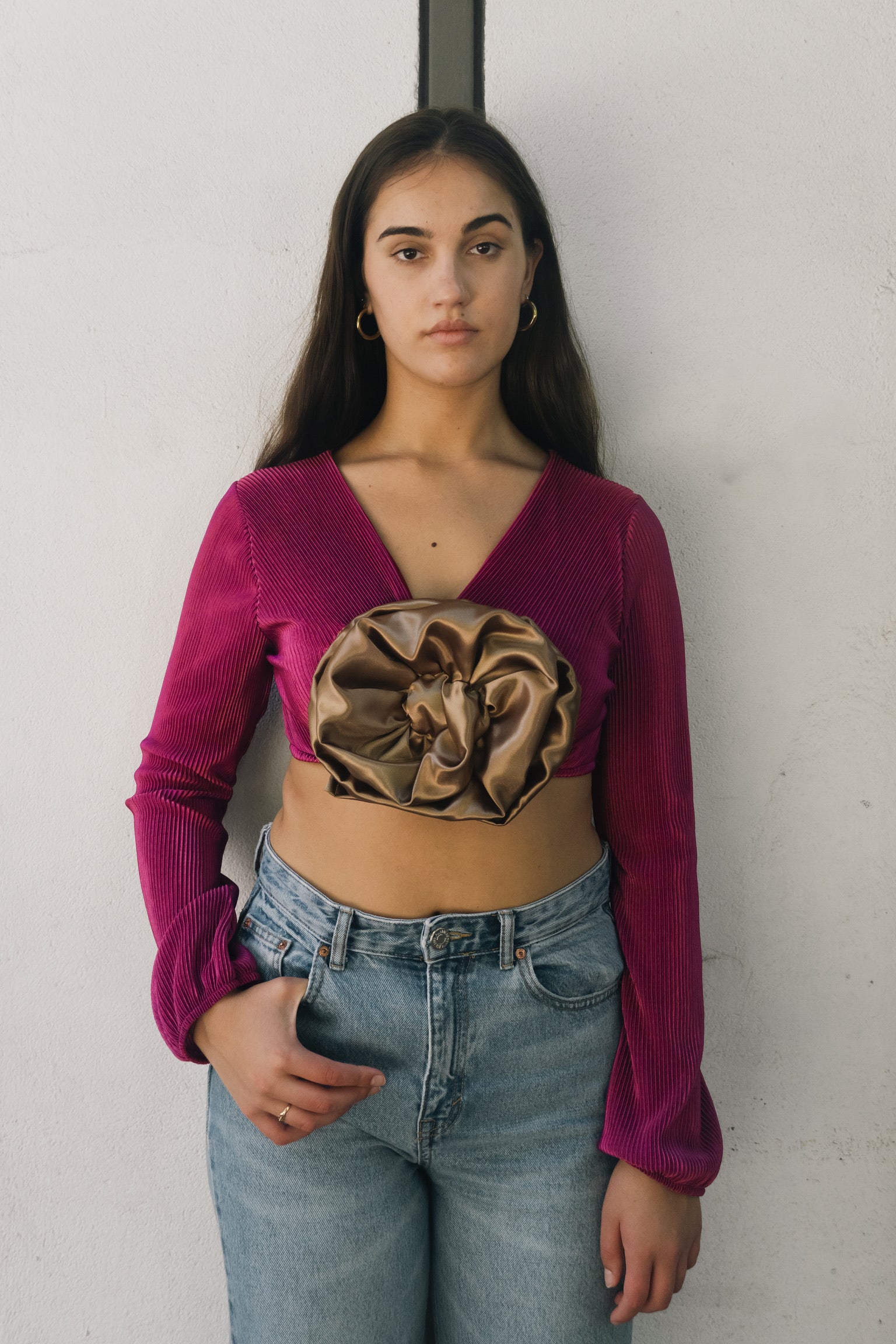 CROP TOP BUGANVILLA SATINADO FLOR CENTRAL