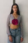 CROP TOP PLATA  SATINADO FLOR CENTRAL